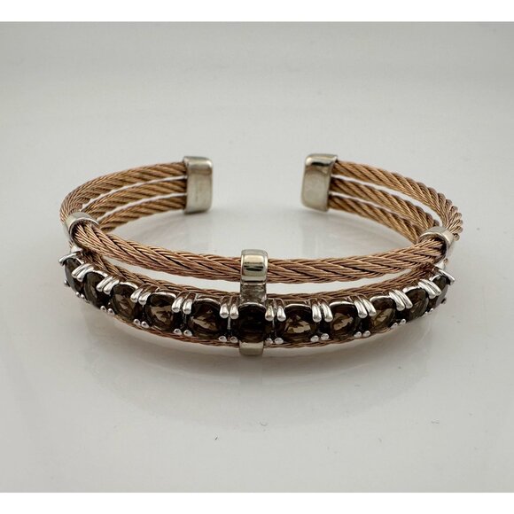 10 Ct Smokey Quartz Twisted Band Cuff Bracelet - Picture 8 of 13